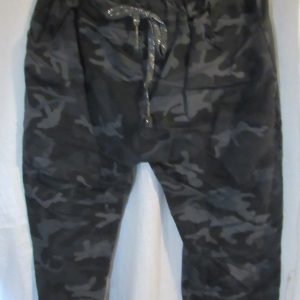 NEW Ladies Charcoal CAMO Stretchy Crinkle Magic Trousers One Size Fits 18 20 22 Size 2