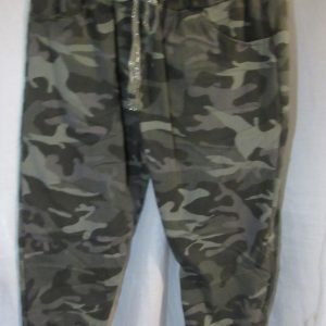 NEW Ladies Khaki CAMO Stretchy Crinkle Magic Trousers One Size Fits 10 12 14 16 18 Size 1