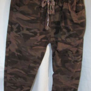 NEW Ladies Brown CAMO Stretchy Crinkle Magic Trousers One Size Fits 10 12 14 16 18 Size 1