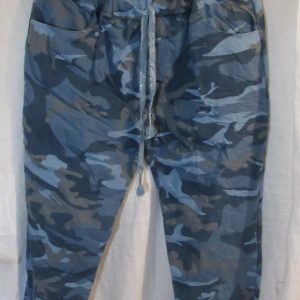 SALE SALE SALE NEW Ladies Denim Blue CAMO Stretchy Crinkle Magic Trousers One Size Fits 10 12 14 16 18 Size 1 NON RETURNABLE