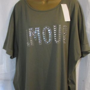 New Ladies Khaki Amour t-shirt One size fits sizes 18 20 22