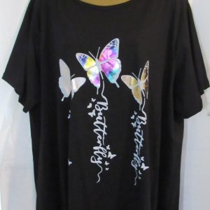 NEW Ladies Women Black Butterfly Tunic Top One size fits sizes 18 20 22 24