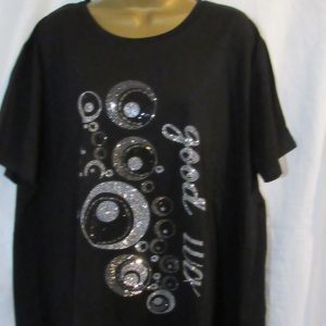 New Ladies Womens Black Circle Sparkle Casual T-shirt Top One size fits sizes 18 20 22