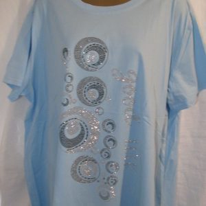 New Ladies Womens Blue Circle Sparkle Casual T-shirt Top One size fits sizes 18 20 22