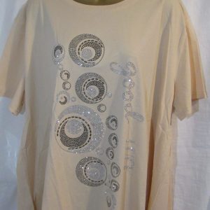 New Ladies Womens Beige Circle Sparkle Casual T-shirt Top One size fits sizes 18 20 22