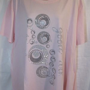 New Ladies Womens Pink Circle Sparkle Casual T-shirt Top One size fits sizes 18 20 22