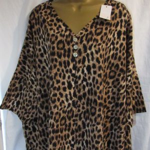 New Ladies Womens Animal Print V Neck 3/4 sleeve Tunic Top One size fits sizes 18 20 22 24