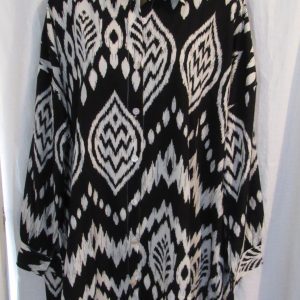 New Ladies Black with White Print Button Up Shirt One size fits sizes 18 20 22