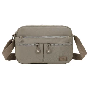 New Ladies Double Front Pocket Crossbody Messenger Bag Grey