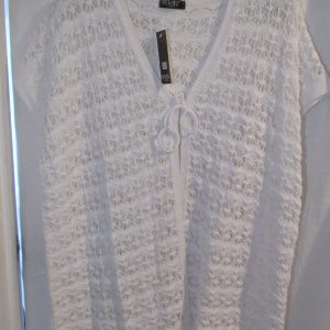 New Ladies White Tie V Neck Open Tunic Jumper One Size fits sizes 18 20 22