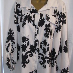 New Ladies Black with White Print Shirt One Size Fits sizes 18 20 22