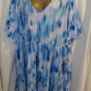 NEW Ladies Women Blue Tie Dye Smock V Neck Dress One size fits sizes 18 20 22 24 26 NON RETURNABLE