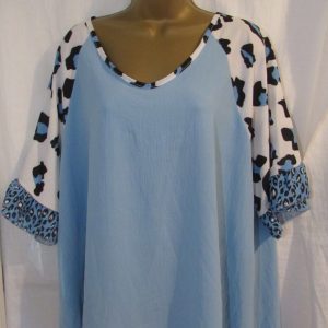 SALE SALE SALE New Ladies Womens Pale Blue with Leopard Print Frill Sleeve Top One size fits sizes 18 20 22 NON RETURNABLE
