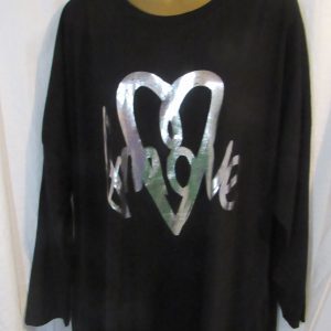 NEW Ladies Black with Silver Zip Bottom Sweatshirt One Size Fits 16 18 20 22