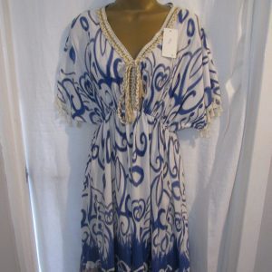 New Ladies Blue Pattern Dress One Size Fits 16 18 20 22 NON RETURNABLE