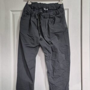 NEW Ladies Slate Grey Stretchy Crinkle Magic Trousers One Size Fits 16 18 20 22 Size 2