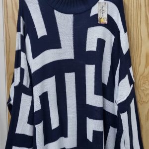 NEW Ladies Blue with White Check Jumper One Size Fits sizes 18 20 22 24