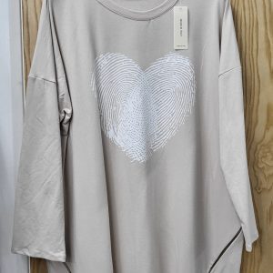 NEW Ladies Cream Finger Print Sweatshirt Zip side top One Size fits sizes 18 20 22