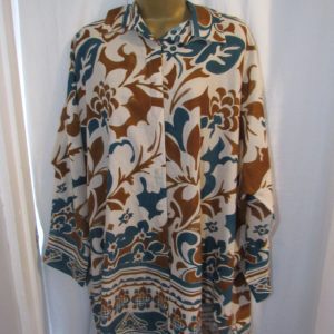 NEW Ladies Brown with Teal Print Button Shirt Plus One Size Fits Sizes 18 20 22