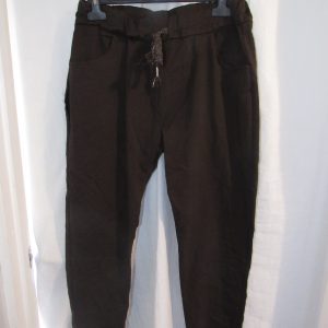 NEW Ladies Chocolate Brown Stretchy Crinkle Magic Trousers One Size Fits 10 12 14 16 18 Size 1