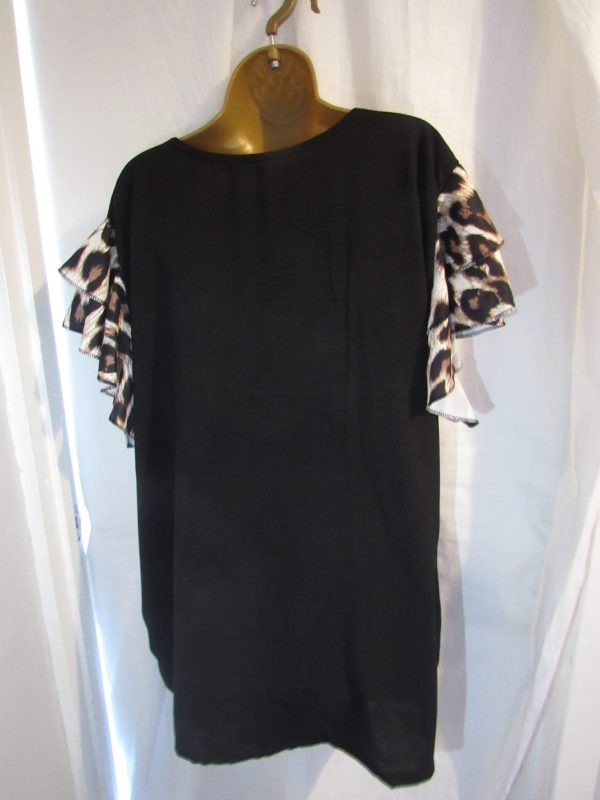 NEW Ladies Black V Neck Animal Print Frill Sleeve Tunic Top One Size Fits Sizes 18 20 22 - Image 4