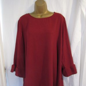 NEW Ladies Burgundy Frill Sleeve Top One Size fits sizes 18 20 22 24