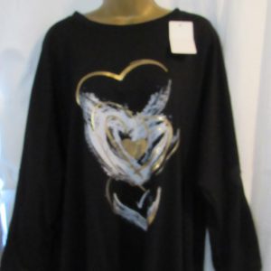 NEW Ladies Black with Heart Tunic Top One Size fits sizes 18 20 22