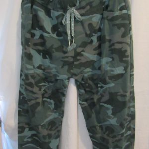 NEW Ladies Green CAMO Stretchy Crinkle Magic Trousers One Size Fits 18 20 22 Size 2
