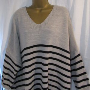 NEW Ladies Grey Black Stripe Jumper One Size Fits 18 20 22 24