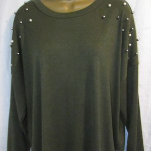 NEW Ladies Khaki Bead Shoulder Jumper One Size fits sizes 16 18 20