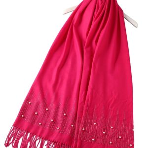 New Ladies Cerise Pink Bead Scarf Winter Warm Soft Cosy