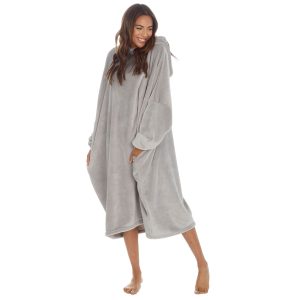 NEW Ladies Grey Soft Warm Hoody Poncho One Size