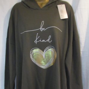 NEW Ladies Khaki Be Kind Hooded Top One size fits sizes 18 20 22