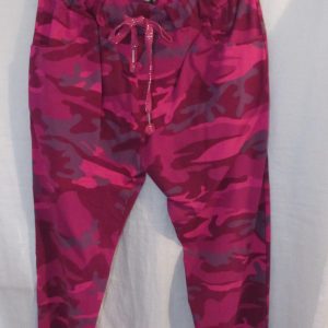 NEW Ladies Cerise Pink CAMO Stretchy Crinkle Magic Trousers One Size Fits 10 12 14 16 18 Size 1