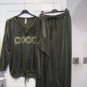 NEW Ladies Khaki COCO Trim Velvet feel suit One Size fits sizes 16 18 20 22