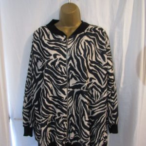 NEW Ladies Plus Size Black with Beige Zebra Print Zip Up Jacket One Size fits sizes 16 18 20 22