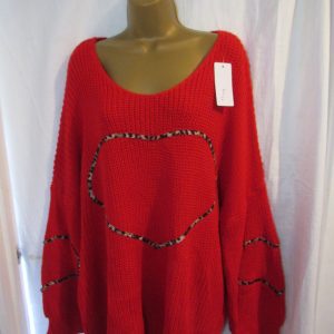 NEW Ladies V Neck Red Heart Jumper One Size fits sizes 18 20 22