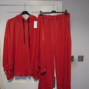 NEW Ladies Red Hooded Velvet feel suit One Size fits sizes 18 20 22 24