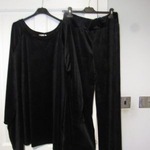 NEW Ladies Women Black Velvet Feel Suit Top and Trousers One size fits sizes 18 20 22