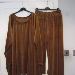 NEW Ladies Women Brown Tan Velvet Feel Suit Top and Trousers One size fits sizes 18 20 22