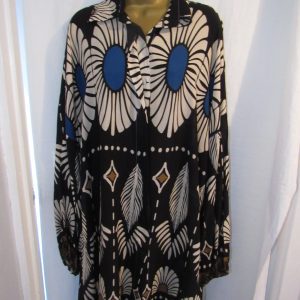 NEW Ladies Button up Black print Shirt One Size fits sizes 18 20 22