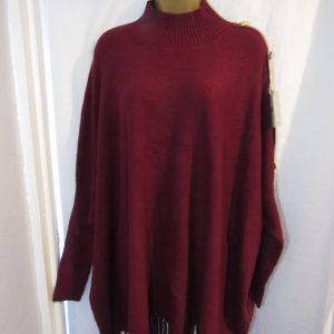 New Ladies Burgundy Button Shoulder Tassel Soft Jumper One Size fits sizes 18 20 22 24