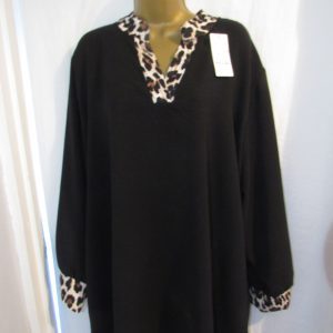 New Ladies Black Animal Print Trim Pocket Top One Size fits sizes 18 20 22