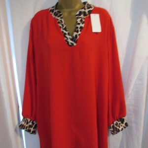 New Ladies Red Animal Print Trim Pocket Top One Size fits sizes 18 20 22