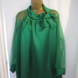NEW Ladies Women Green Bow Mesh Sleeve Silky Blouse Shirt One size fits 14 16 18 20
