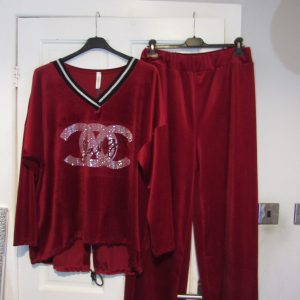 NEW Ladies Burgundy Bling Front Trim Velvet feel suit One Size fits sizes 16 18 20 22