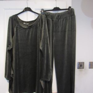 NEW Ladies Women Khaki Velvet Feel Suit Top and Trousers One size fits sizes 18 20 22