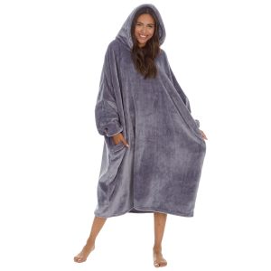 NEW Ladies Charcoal Grey Soft Warm Hoody Poncho One Size