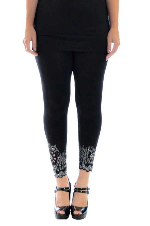 New Black Floral Laser Cut Legging Size 16-18 - Image 2