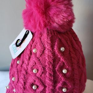 CERISE – Ladies Chunky Knitted Bobble Hats Sherpa Lined